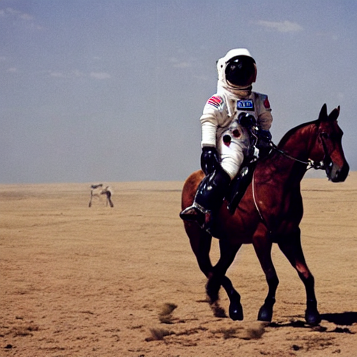 a photograph of an astronaut riding a horse